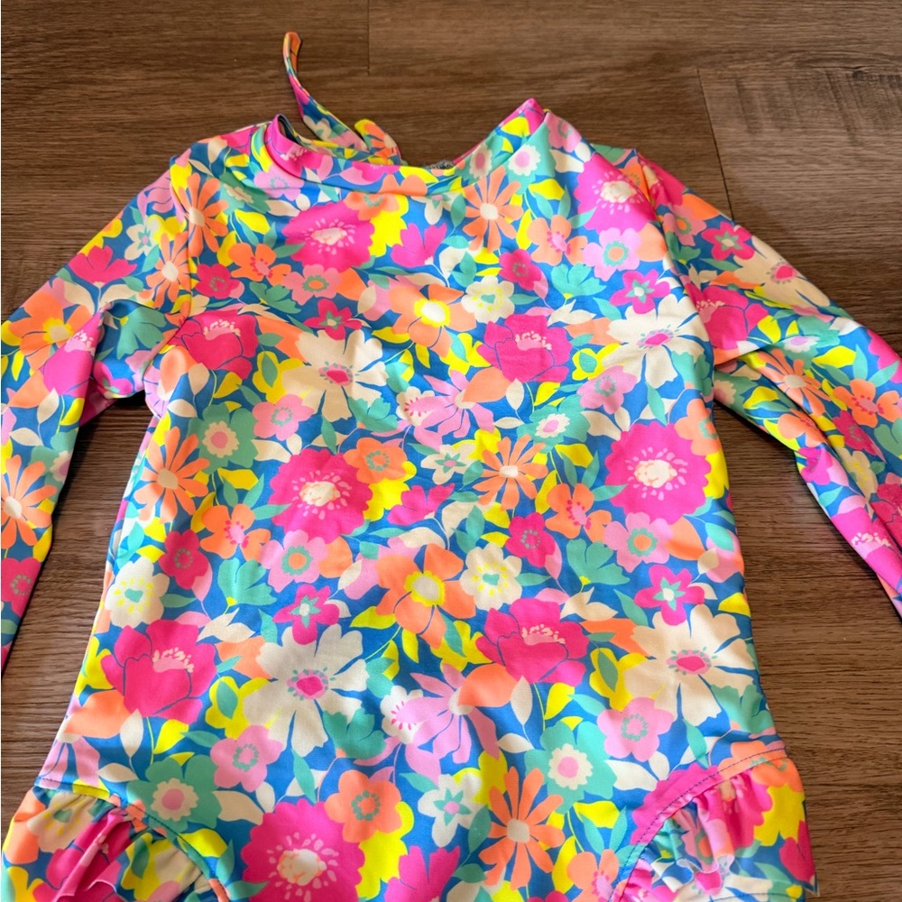 Cat & Jack Girls' Long-Sleeve Floral One-Piece Swimsuit - Pink, Yellow, Blue - Picture 3 of 5